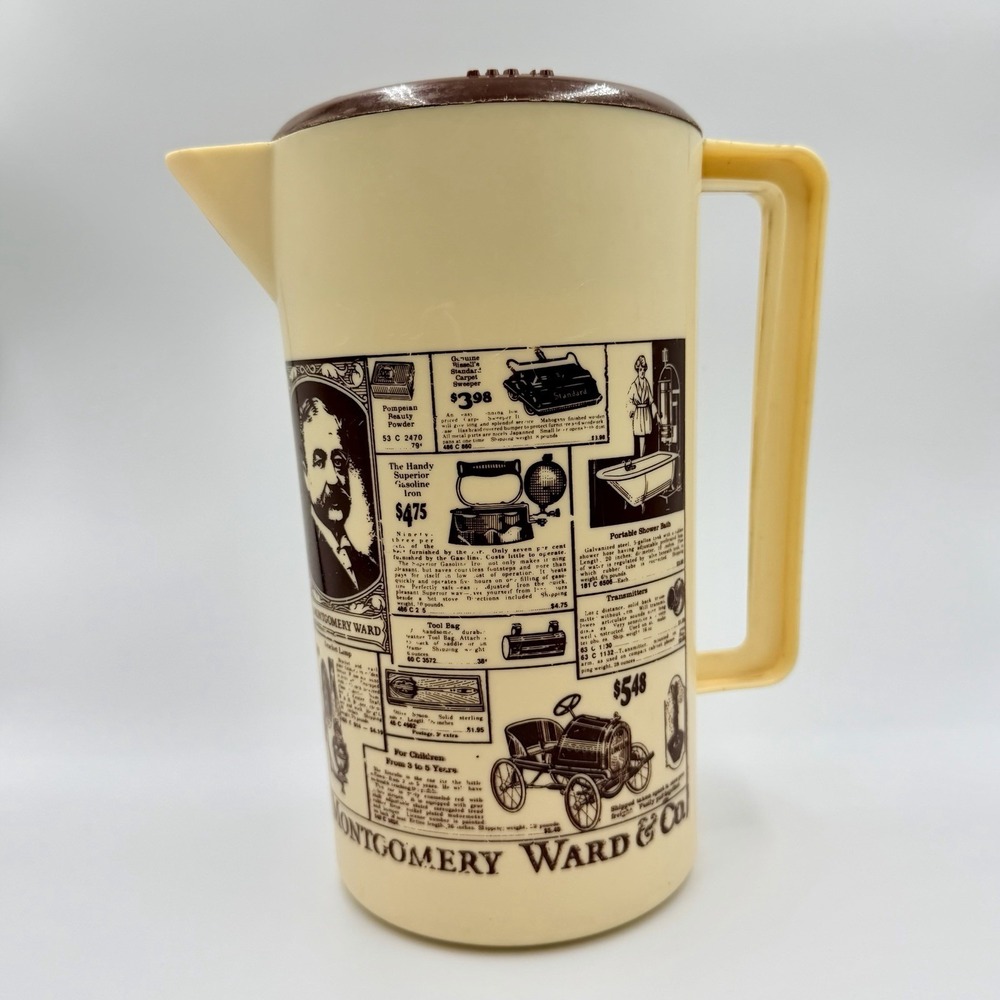Vtg 1970s Aladdin Montgomery Ward Newspaper Ad Plastic Pitcher With Lid 2 Quart